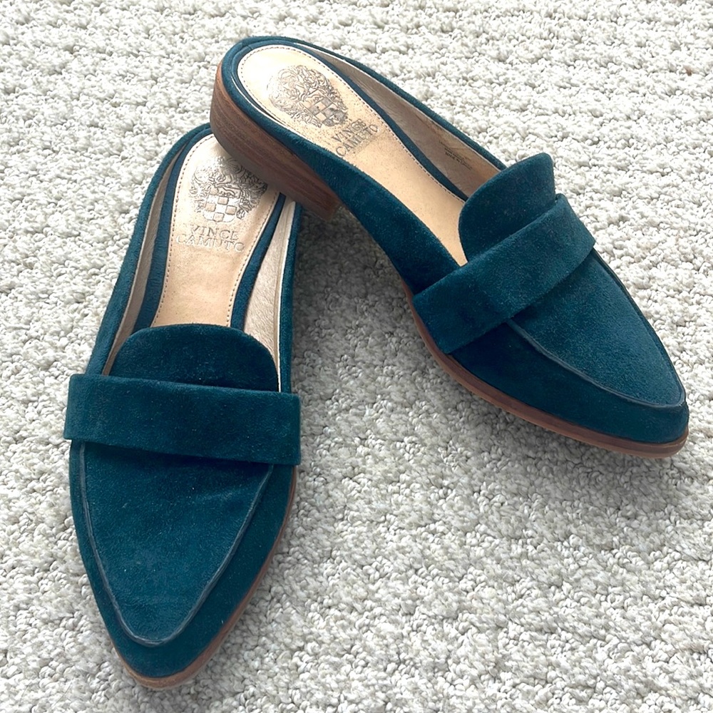 Vince Camuto navy suede mules